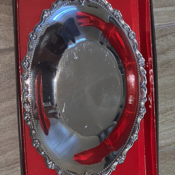 Vintage Set of Oneida Silver Plated 9.5" Oval Serving Tray Platter and Spoon USA - Picture 4 of 11